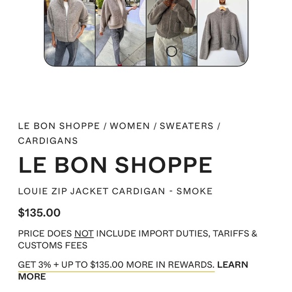 Le Bon Shoppe Louie Zip Jacket Cardigan Smoke Color M/L - Picture 6 of 9